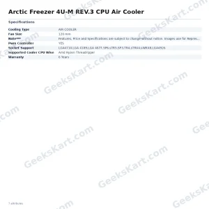 Arctic Freezer 4U-M REV.3 CPU Air Cooler – Dual 120mm PWM Fans, 350W Cooling Capacity
