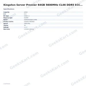 Kingston Server Premier 64GB DDR5-5600 CL46 ECC Registered DIMM