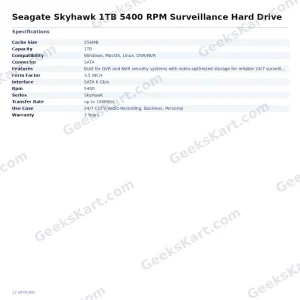 Seagate SkyHawk 1TB 5400 RPM Surveillance Hard Drive (ST1000VX013)