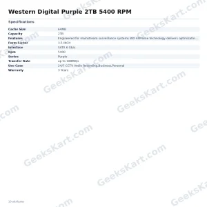Western Digital Purple 2TB 5400 RPM Surveillance Internal Hard Drive (WD20PURZ)