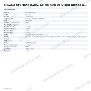 Colorful GeForce RTX 3050 Battle AX NB DUO V2-V 8GB GDDR6 Graphics Card