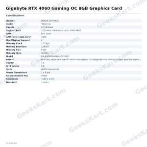 Gigabyte GeForce RTX 4060 Gaming OC 8GB GDDR6 Graphics Card