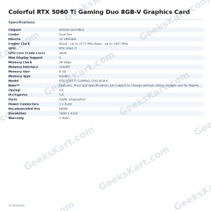 Colorful GeForce RTX 5060 Ti Gaming Duo 8GB-V Graphics Card