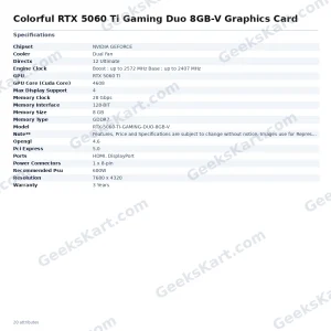 Colorful GeForce RTX 5060 Ti Gaming Duo 8GB-V Graphics Card
