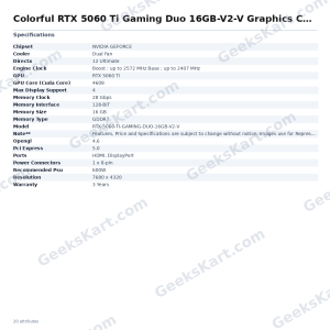 Colorful GeForce RTX 5060 Ti Gaming Duo 16GB GDDR7 Graphics Card