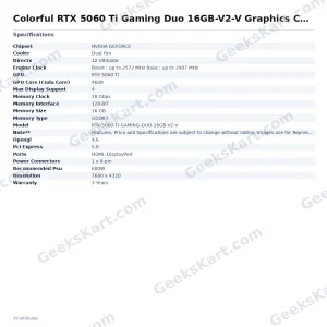 Colorful GeForce RTX 5060 Ti Gaming Duo 16GB GDDR7 Graphics Card