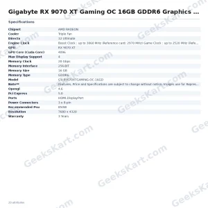 GIGABYTE Radeon RX 9070 XT Gaming OC 16GB GDDR6 Graphics Card