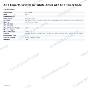 ANT Esports Crystal X7 White ARGB ATX Mid Tower Case with 7 Pre-Installed Fans