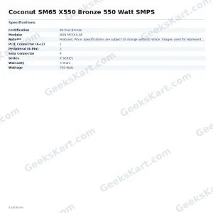 Coconut SM65 X550 550W 80 Plus Bronze Non-Modular Power Supply