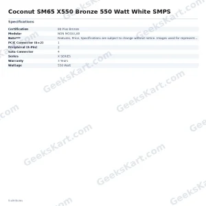 Coconut SM65 X550 550W 80 Plus Bronze White SMPS