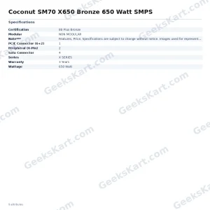Coconut SM70 X650 650W 80 Plus Bronze Non-Modular ATX Power Supply