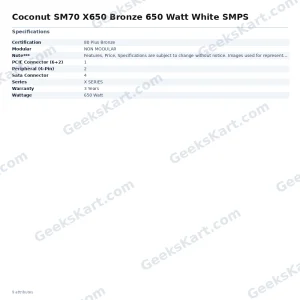 Coconut SM70 X650 650W 80 Plus Bronze White SMPS
