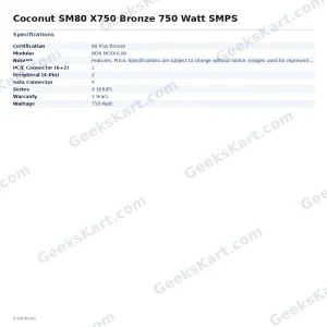 Coconut SM80 X750 750W 80 Plus Bronze Non-Modular SMPS