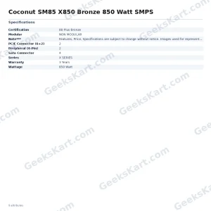 Coconut SM85 X850 850W 80 Plus Bronze Non-Modular ATX Power Supply