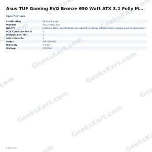 ASUS TUF Gaming EVO 650W ATX 3.1 Fully Modular 80 Plus Bronze Power Supply