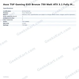 ASUS TUF Gaming EVO 750W ATX 3.1 Fully Modular 80 Plus Bronze Power Supply