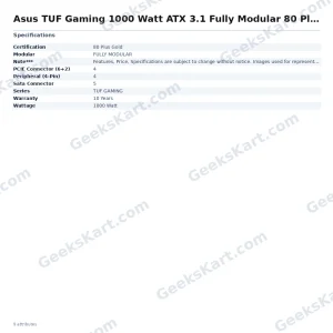 ASUS TUF Gaming 1000W ATX 3.1 Fully Modular 80 Plus Gold Power Supply