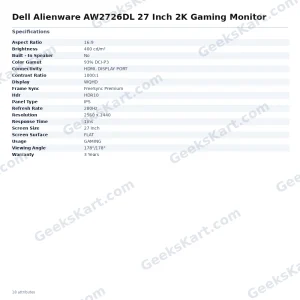 Dell Alienware AW2726DL 27-Inch QHD 280Hz IPS Gaming Monitor