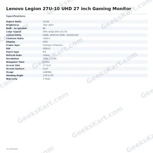 Lenovo Legion 27U-10 27-Inch 4K UHD IPS Gaming Monitor (67D1GAC1IN)