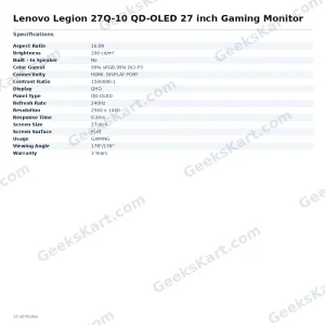 Lenovo Legion 27Q-10 QD-OLED 27-inch QHD 240Hz Gaming Monitor