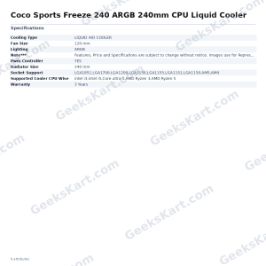 COCONUT Coco Sports Freeze 240 ARGB 240mm AIO CPU Liquid Cooler (Black)
