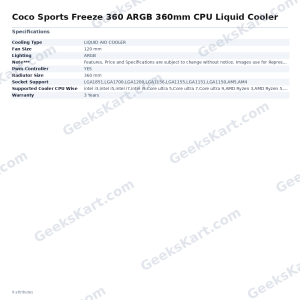 COCONUT Coco Sports Freeze 360 ARGB 360mm AIO CPU Liquid Cooler