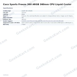 COCONUT Coco Sports Freeze 360 ARGB 360mm AIO CPU Liquid Cooler