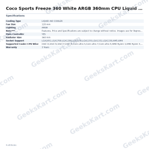 Coconut Coco Sports Freeze 360 White ARGB 360mm AIO CPU Liquid Cooler