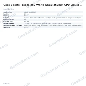 Coconut Coco Sports Freeze 360 White ARGB 360mm AIO CPU Liquid Cooler