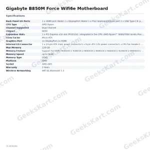 Gigabyte B850M Force WiFi 6E Micro-ATX Motherboard (AM5, DDR5, PCIe 5.0)