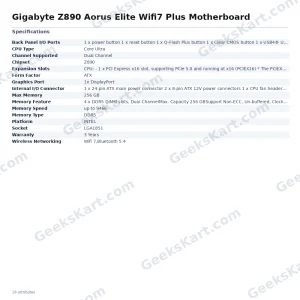 GIGABYTE Z890 Aorus Elite WiFi 7 Plus Motherboard (LGA1851, ATX, DDR5)