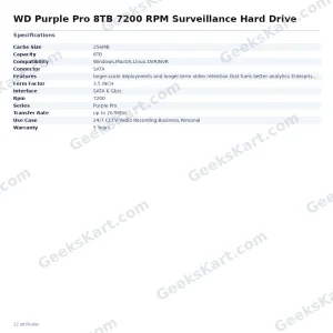 Western Digital Purple Pro 8TB 7200 RPM Surveillance Hard Drive (WD8002PURP)