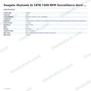 Seagate SkyHawk AI 16TB 7200 RPM Surveillance Hard Drive (ST16000VE004)