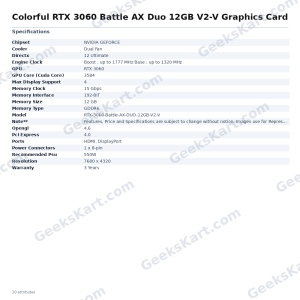 Colorful GeForce RTX 3060 Battle AX Duo 12GB V2-V Graphics Card