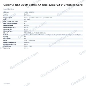 Colorful GeForce RTX 3060 Battle AX Duo 12GB V2-V Graphics Card