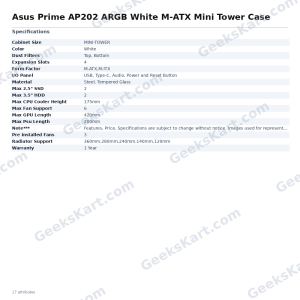 ASUS Prime AP202 ARGB White Micro-ATX Mini Tower Case with Curved Tempered Glass