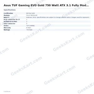 ASUS TUF Gaming 750W Gold EVO Fully Modular ATX 3.1 Power Supply