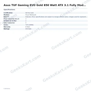 ASUS TUF Gaming 850W Gold EVO Fully Modular ATX 3.1 Power Supply