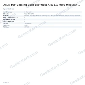 ASUS TUF Gaming 850W 80 Plus Gold ATX 3.1 Fully Modular Power Supply