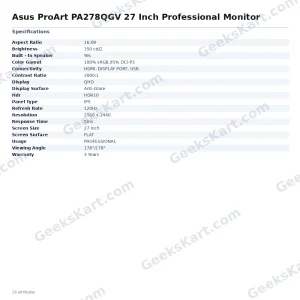 ASUS ProArt PA278QGV 27-Inch QHD Professional IPS Monitor