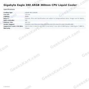 GIGABYTE Eagle 360 ARGB 360mm AIO CPU Liquid Cooler