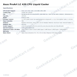 ASUS ProArt LC 420 420mm AIO CPU Liquid Cooler with Noctua IndustrialPPC Fans