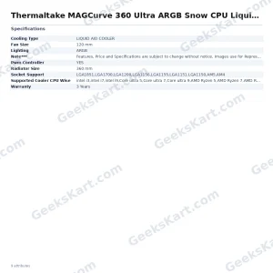 Thermaltake MAGCurve 360 Ultra ARGB Snow CPU Liquid Cooler with 6.67" Curved AMOLED Display