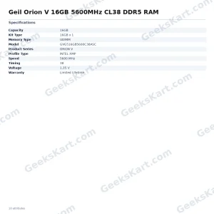 Geil Orion V 16GB DDR5 5600MHz CL38 UDIMM Desktop RAM