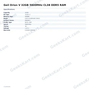 Geil Orion V 32GB DDR5 5600MHz CL38 UDIMM Desktop RAM