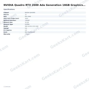 NVIDIA RTX 2000 Ada Generation 16GB GDDR6 Workstation Graphics Card