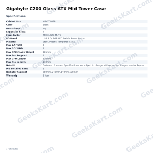 GIGABYTE C200 Glass (Black) ATX Mid Tower PC Case with Tempered Glass
