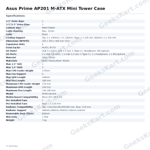 ASUS Prime AP201 Micro-ATX Mini Tower Case – 33L with 360mm Radiator Support