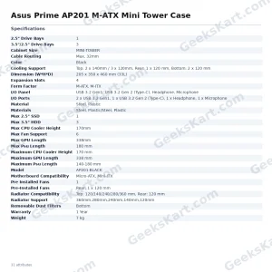ASUS Prime AP201 Micro-ATX Mini Tower Case – 33L with 360mm Radiator Support