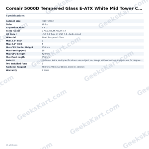 Corsair 5000D Tempered Glass E-ATX White Mid Tower Case (CC-9011209-WW)